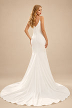 Rutipo Ivory Minimalist Spaghetti Straps V-Neck Mermaid Wedding Dresses
