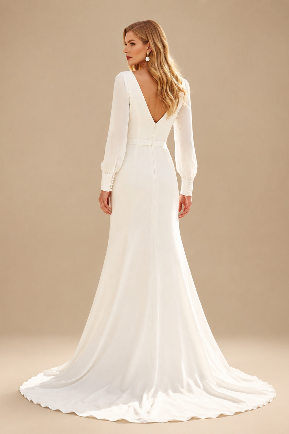 Rutipo Ivory Elegant Long Sleeves Trumpet/Mermaid V-Neck Wedding Dresses