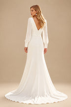Rutipo Ivory Elegant Long Sleeves Trumpet/Mermaid V-Neck Wedding Dresses
