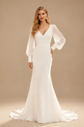 Rutipo Ivory Elegant Long Sleeves Trumpet/Mermaid V-Neck Wedding Dresses