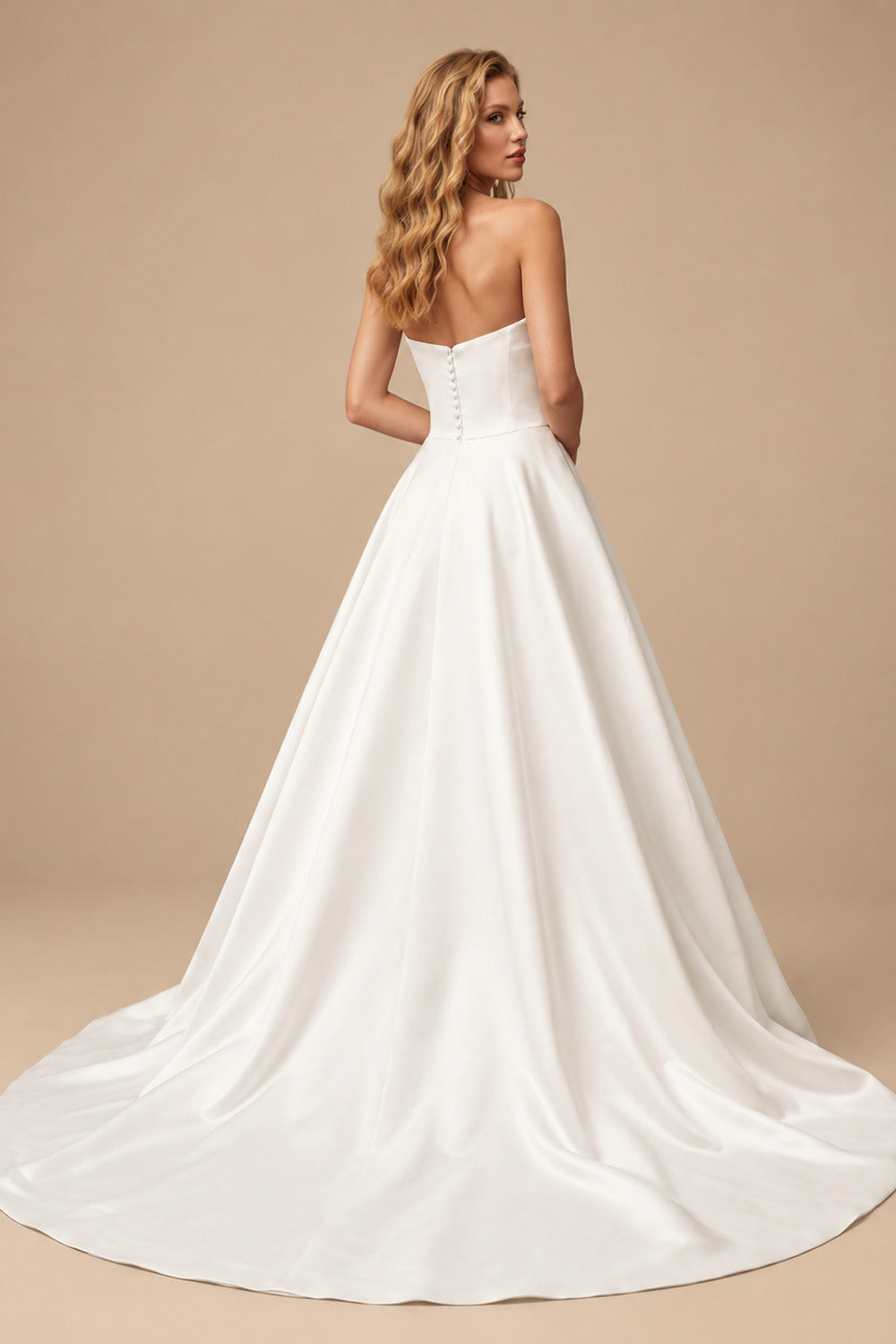 Rutipo Ivory Ball-Gown Strapless Sleeveless Sweep Train Elegant Satin Wedding Dresses