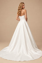 Rutipo Ivory Ball-Gown Strapless Sleeveless Sweep Train Elegant Satin Wedding Dresses