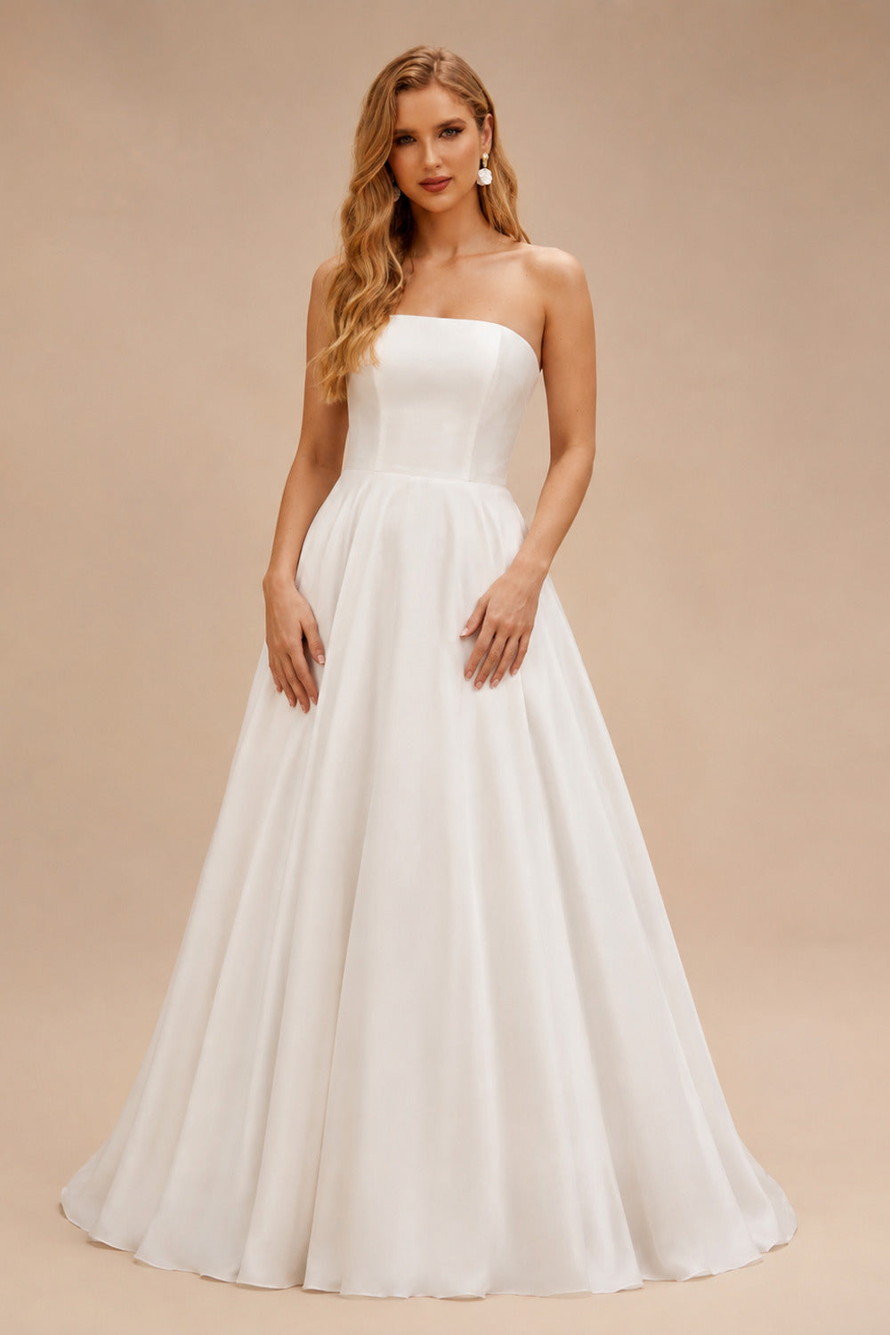 Rutipo Ivory Ball-Gown Strapless Sleeveless Sweep Train Elegant Satin Wedding Dresses