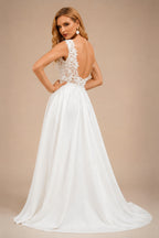 Rutipo As Picture A-Line V-Neck Sleeveless Elegant Lace/Satin Wedding Dresses
