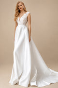 Rutipo As Picture A-Line V-Neck Sleeveless Elegant Lace/Satin Wedding Dresses