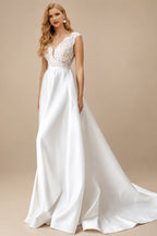 Rutipo As Picture A-Line V-Neck Sleeveless Elegant Lace/Satin Wedding Dresses