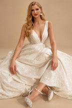 Rutipo As Picture Sparkly Sequined V-Neck Princess Wedding Dresses