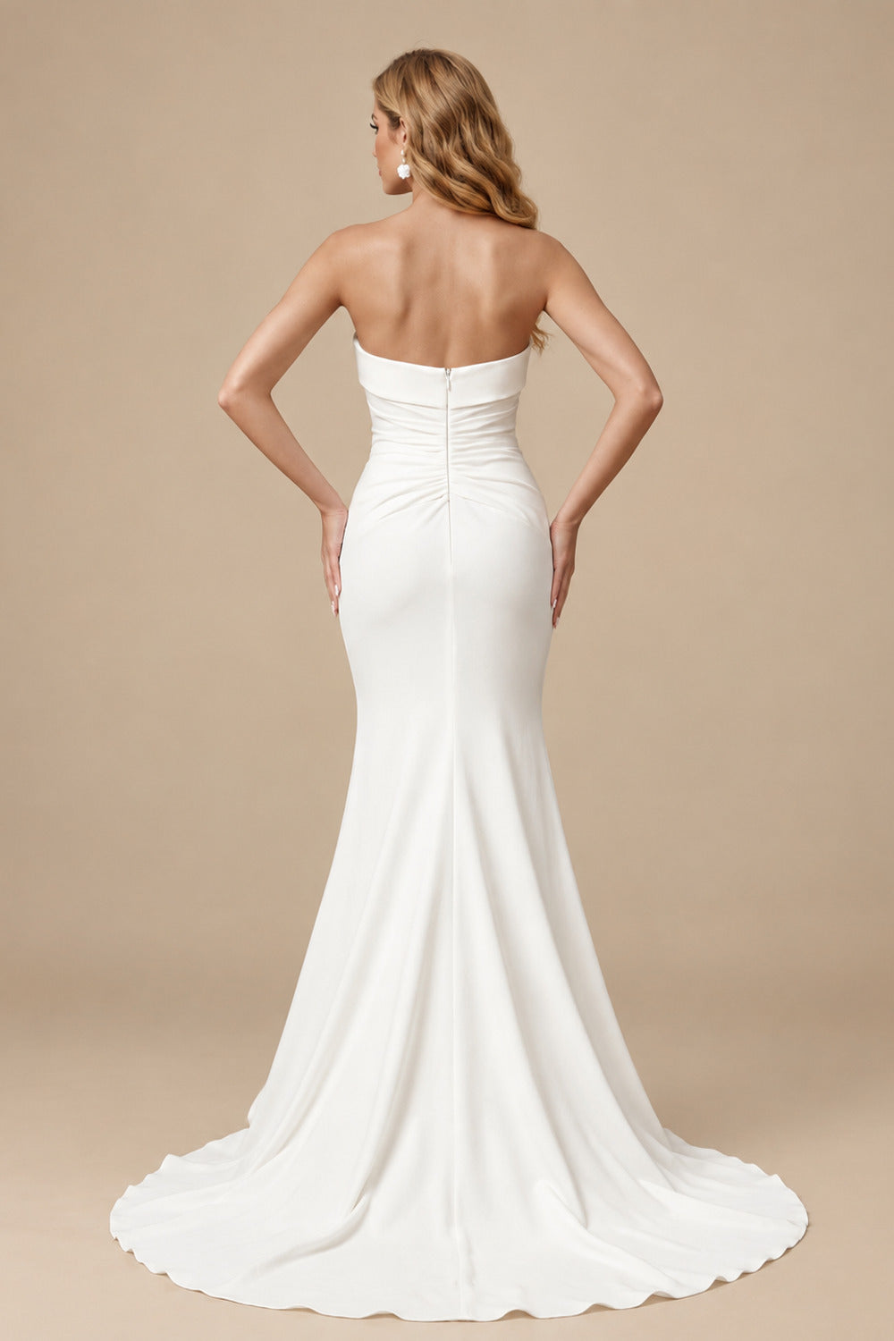 Rutipo Ivory Sweetheart Trumpet/Mermaid Elastic Satin Wedding Dresses With Court Train