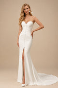 Rutipo Ivory Sweetheart Trumpet/Mermaid Elastic Satin Wedding Dresses With Court Train
