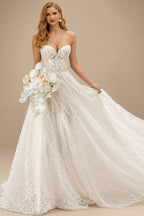 Rutipo Ivory Sparkly Sequined Sweetheart Lace A-Line Wedding Dresses