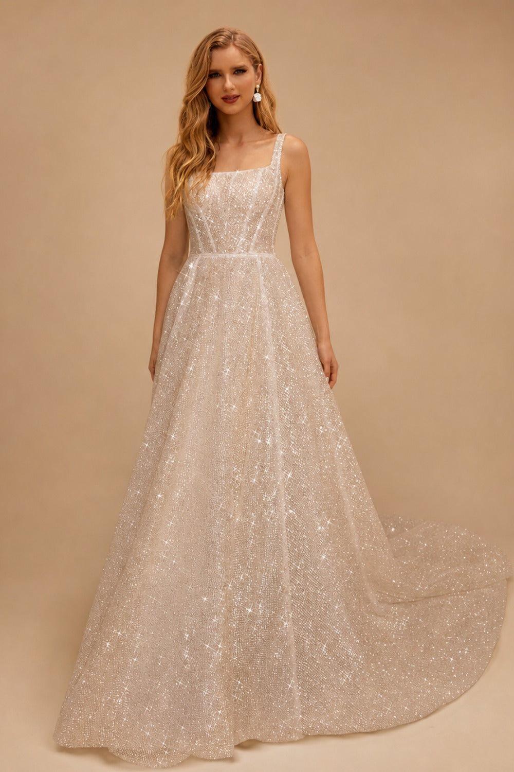 Rutipo As Picture Sparkly Sequined A-Line Square Neckline Wedding Dresses