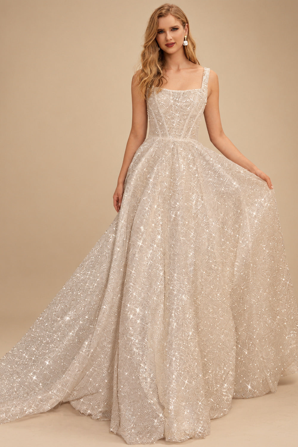 Rutipo As Picture Sparkly Sequined A-Line Square Neckline Wedding Dresses
