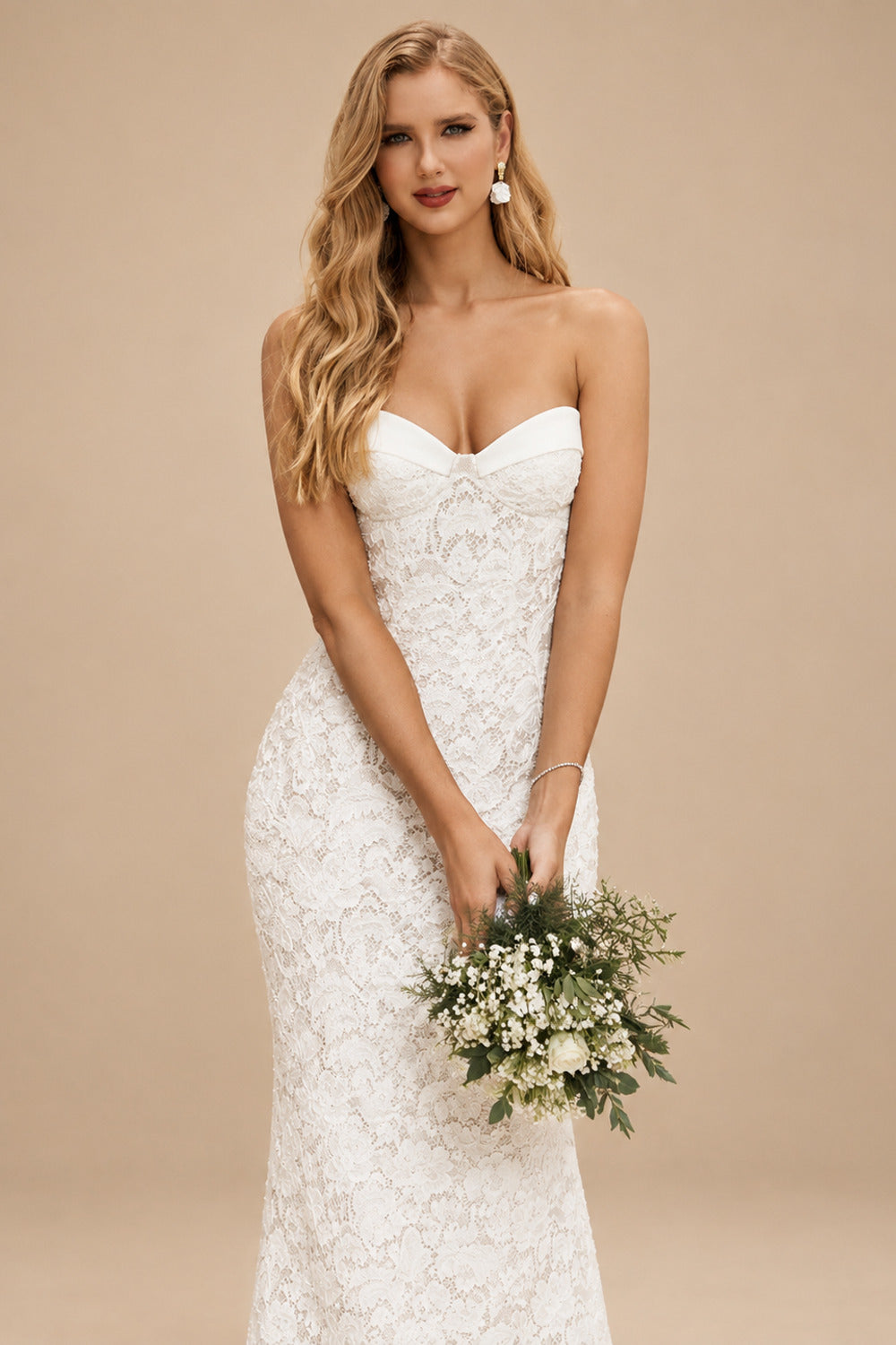 Rutipo Ivory Boho Lace Sweetheart Slit Wedding Dresses With Detachable Train