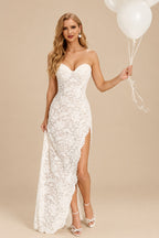 Rutipo Ivory Boho Lace Sweetheart Slit Wedding Dresses With Detachable Train