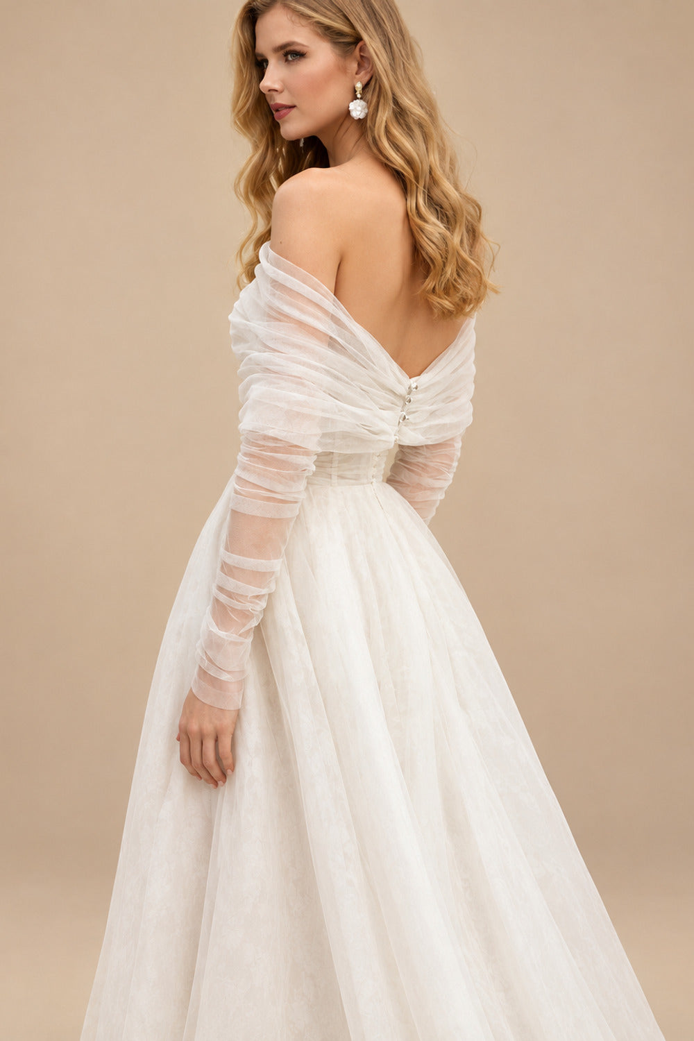 Rutipo Ivory Boho Beach Tulle A-Line Slit Wedding Dresses