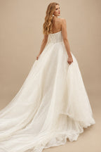 Rutipo Ivory Boho Beach Tulle A-Line Slit Wedding Dresses