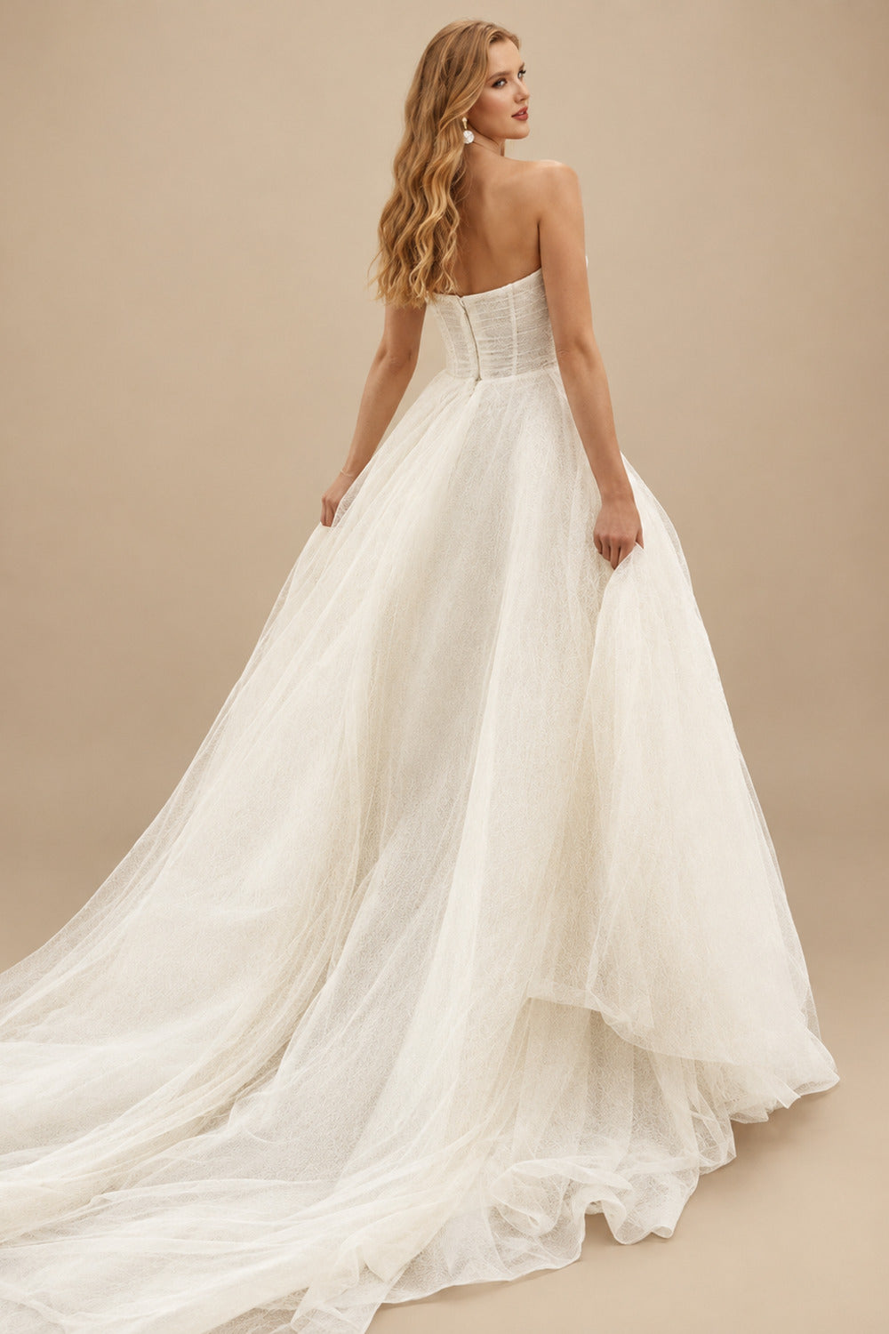 Rutipo Ivory Boho Beach Tulle A-Line Slit Wedding Dresses