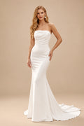 Rutipo Ivory SWD11350Strapless Trumpet/Mermaid Satin Simple Wedding Dresses