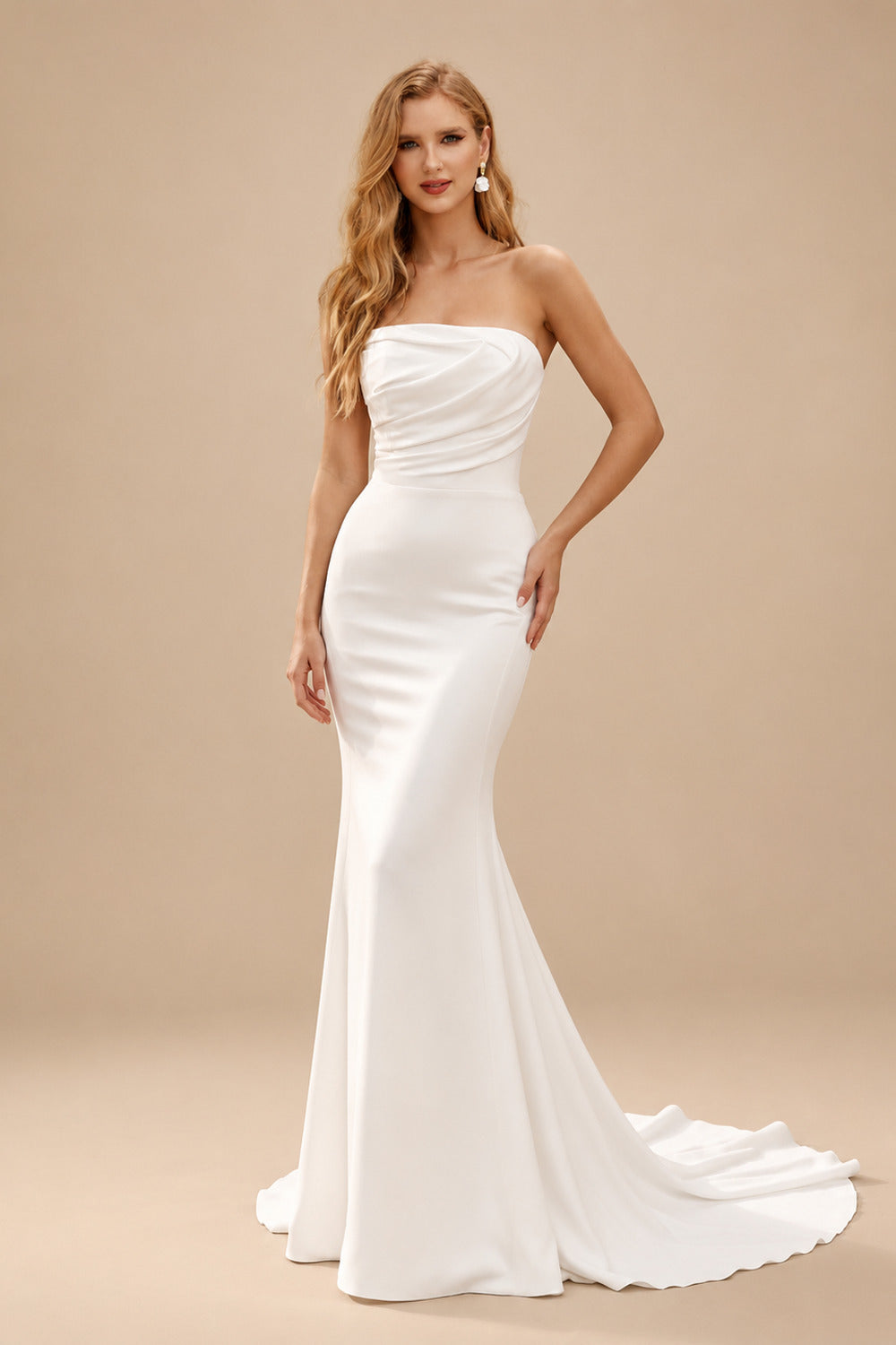Rutipo Ivory SWD11350Strapless Trumpet/Mermaid Satin Simple Wedding Dresses