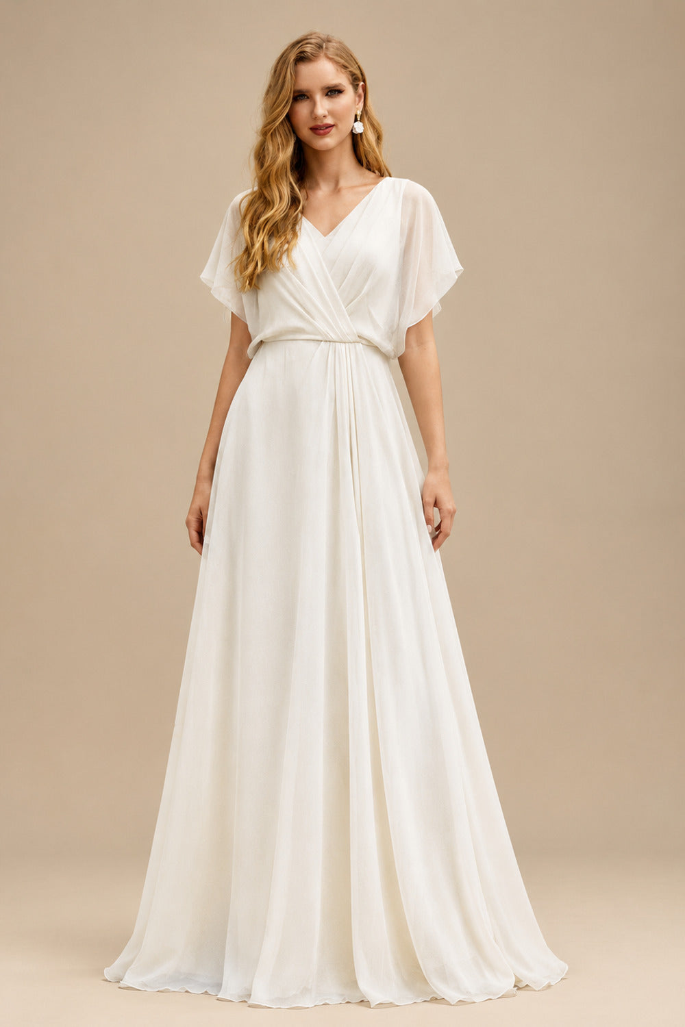 Rutipo Ivory Sparkle Short/Mini Sequined A-Line V-Neck Wedding Dresses With Spaghetti Straps