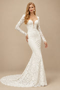 Rutipo Ivory Elegant Lace Trumpet/Mermaid Sweetheart Long Sleeves Wedding Dresses With Sweep Train