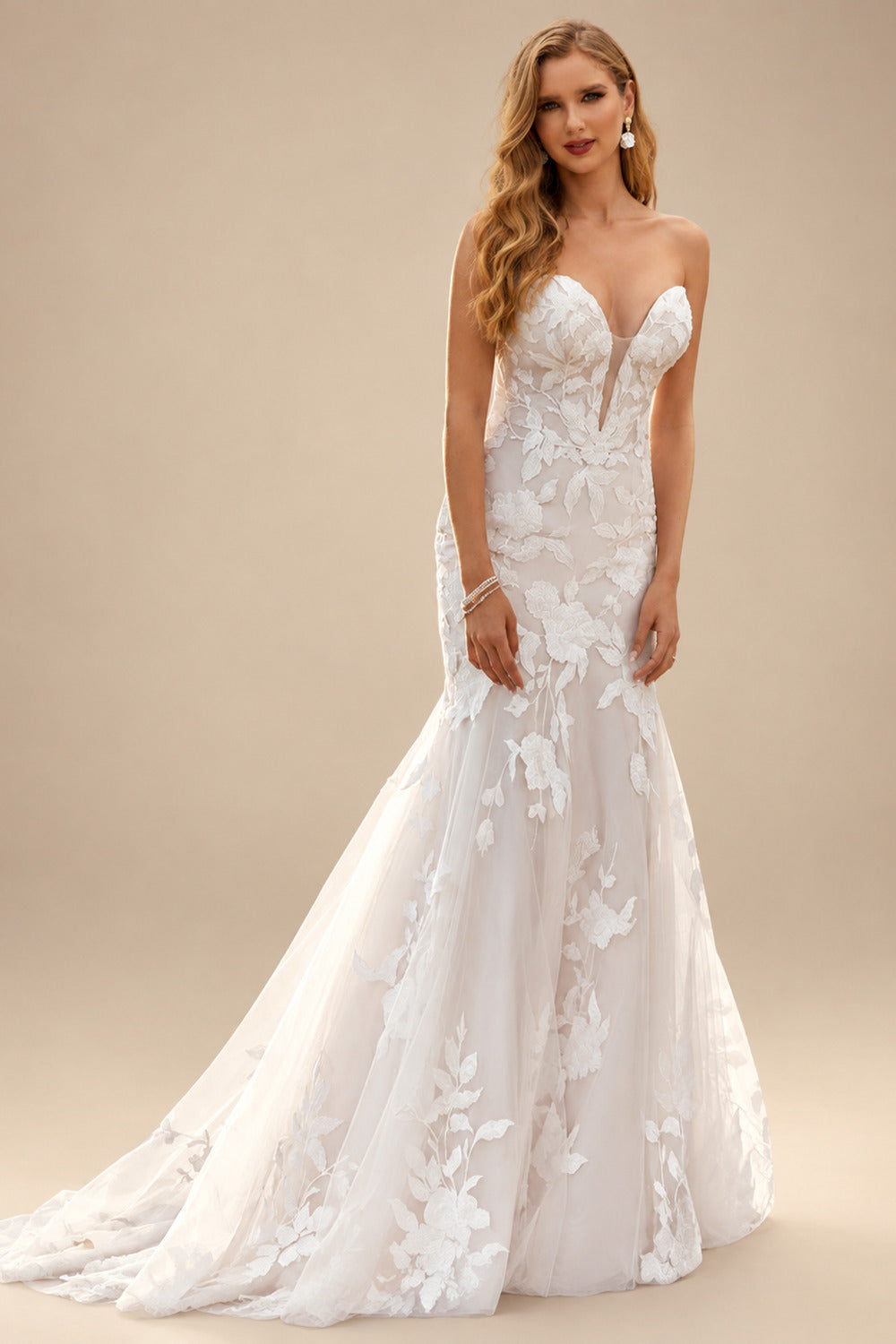 Rutipo As Picture Mermaid Sweetheart Sleeveless Sweep Train Lace Wedding Dresses
