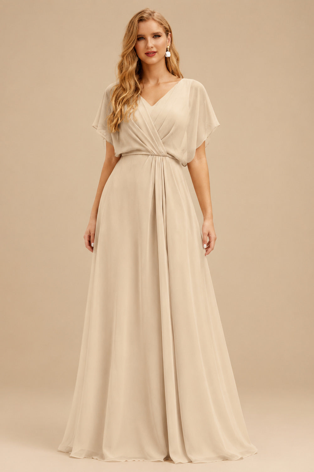 Rutipo Champagne Ball-Gown V-Neck Long Sleeves Lace/Tulle Wedding Dresses With Split Front