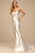 Rutipo As Picture Simple Beach Open Back Silk Like Satin Wedding Dresses