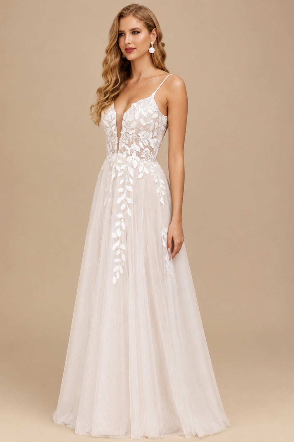 Rutipo As Picture A-Line V-Neck Sleeveless Floor-Length Lace Wedding Dresses