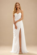 Rutipo Ivory Sheath/Column Sweetheart Tulle Wedding Dresses With Split Front