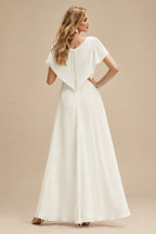 Rutipo Ivory Open Back Lace Long Sleeves Sweep Train Wedding Dresses