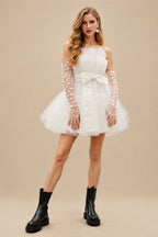 Rutipo Ivory Little White Short/Mini Tulle Wedding Dresses With Bow(s) Belt