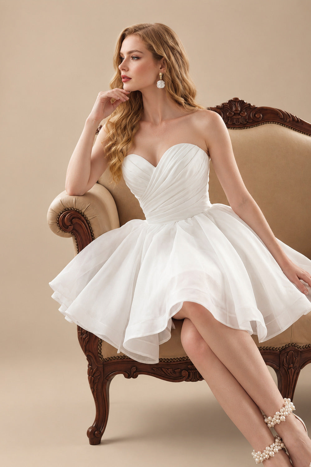 Rutipo Ivory Sweet Ball-Gown Sweetheart Short/Mini Organza Wedding Dresses