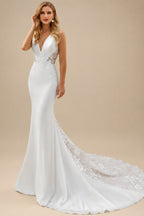 Rutipo As Picture Luxury Trumpet/Mermaid V-Neck Lace/Elastic Satin Wedding Dresses