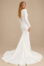 Rutipo Ivory Trumpet/Mermaid Scoop Neck Long Sleeves Elastic Satin Wedding Dresses