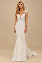 Rutipo Ivory Trumpet/Mermaid Sweetheart Sleeveless Cathedral Lace/Tulle Wedding Dresses