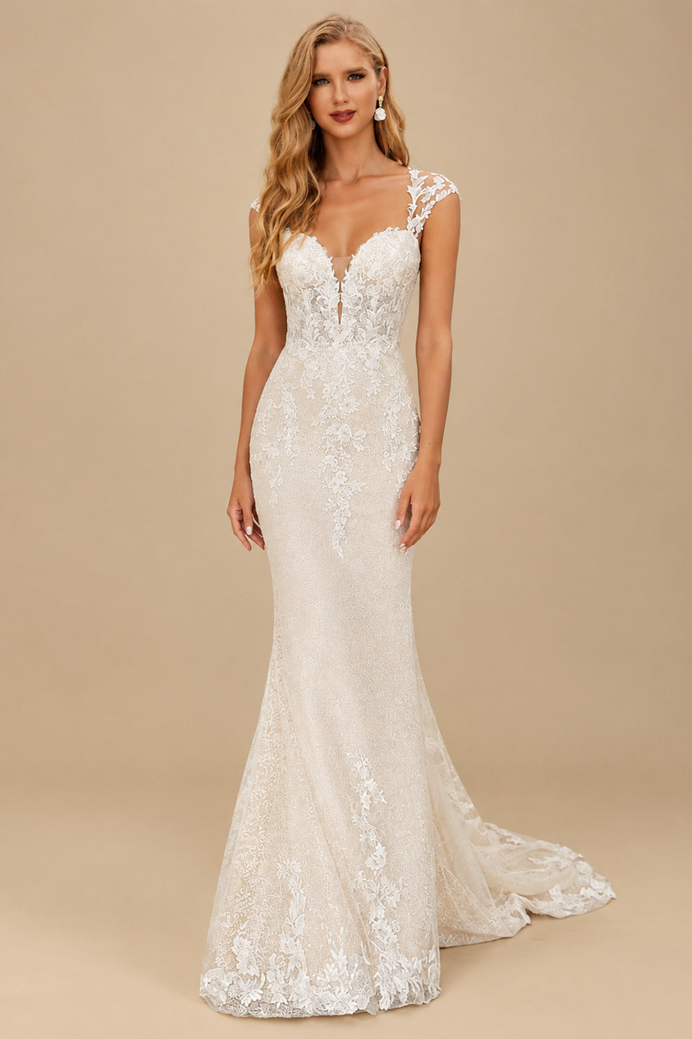 Rutipo Ivory Trumpet/Mermaid Sweetheart Sleeveless Cathedral Lace/Tulle Wedding Dresses