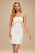 Rutipo Ivory Sheath/Column Square Neckline Short/Mini Tulle/Sequined Wedding Dresses