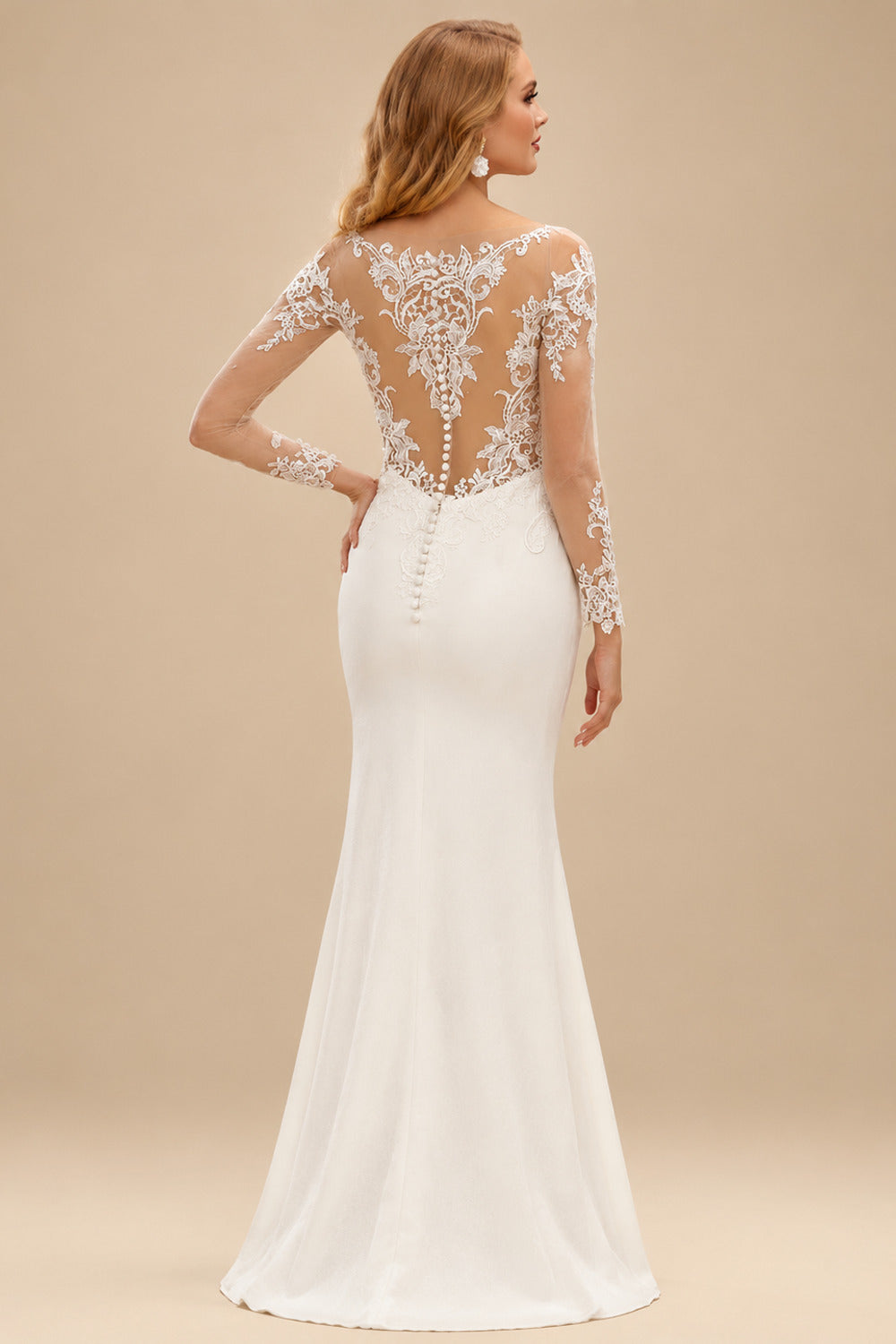 Rutipo Ivory Beach Elegant Long Sleeves Sweep Train Elastic Satin Wedding Dresses