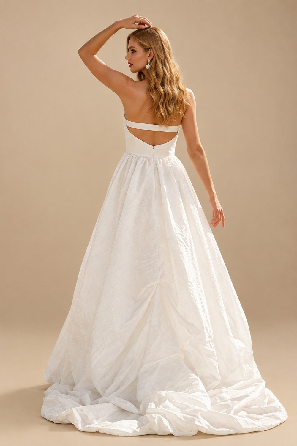 Rutipo Ivory Sweetheart Sleeveless Asymmetrical Taffeta Wedding Dresses