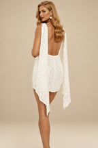 Rutipo Ivory Sheath/Column Halter Sleeveless Short/Mini Sequined Wedding Dresses