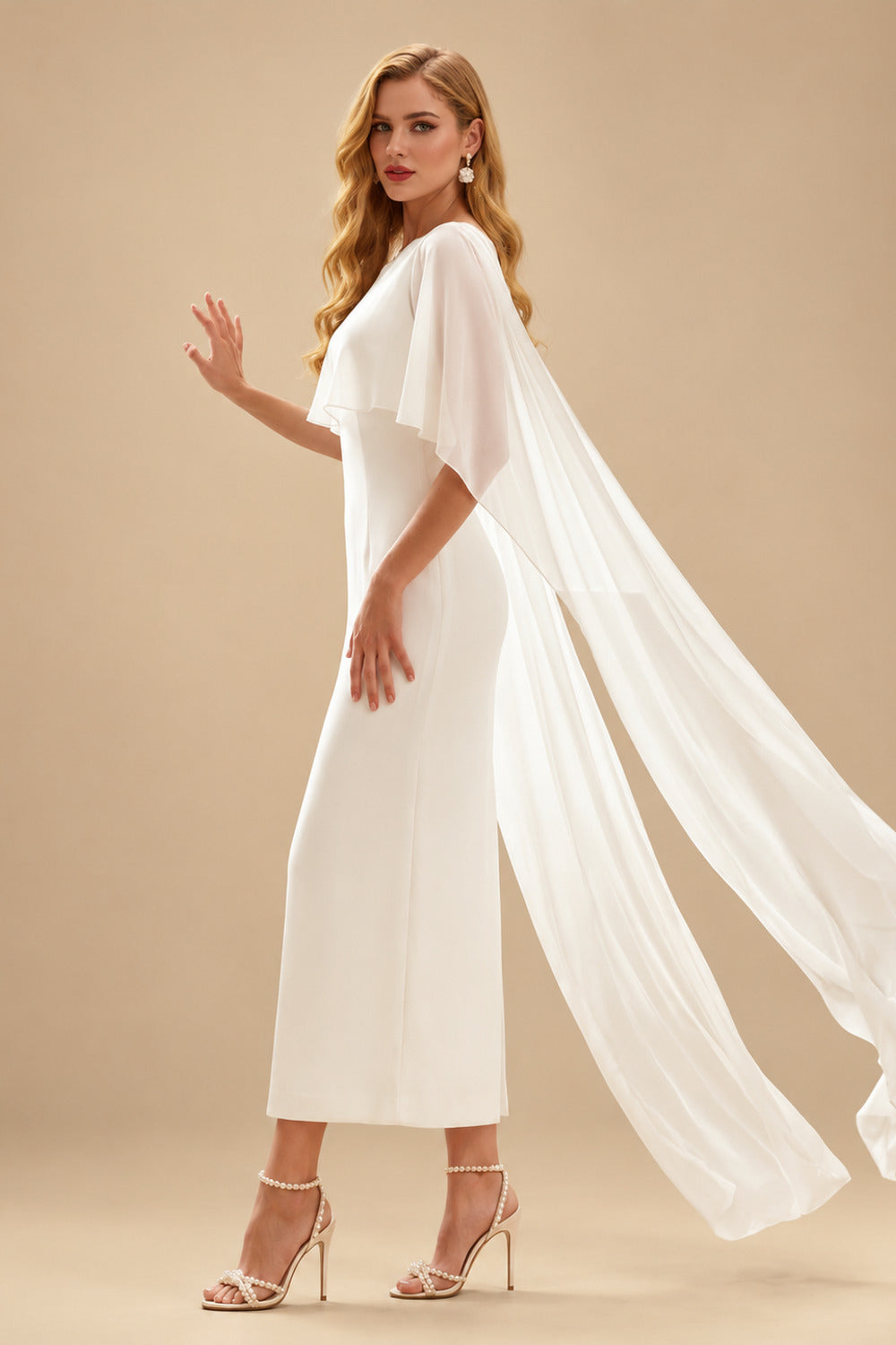 Rutipo Ivory A-Line Scoop Neck Sleeveless Ankle-Length Wedding Dresses