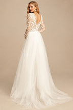 Rutipo Ivory Illusion Neck Long Sleeves Sweep Train Lace Wedding Jumpsuit