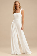 Rutipo Ivory Square Neckline Sleeveless Court Train Wedding Jumpsuit