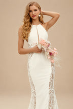Rutipo Ivory Trumpet/Mermaid Sleeveless Chapel Train Lace/Elastic Satin Wedding Dresses