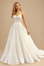 Rutipo Ivory Lace Ball-Gown Organza Open Back Wedding Dresses