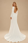 Rutipo Ivory Elegant Trumpet/Mermaid Square Neckline Long Sleeves Wedding Dresses