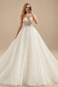 Rutipo Ivory Ball-Gown Illusion Neck Long Sleeves Sweep Train Lace/Tulle Wedding Dresses