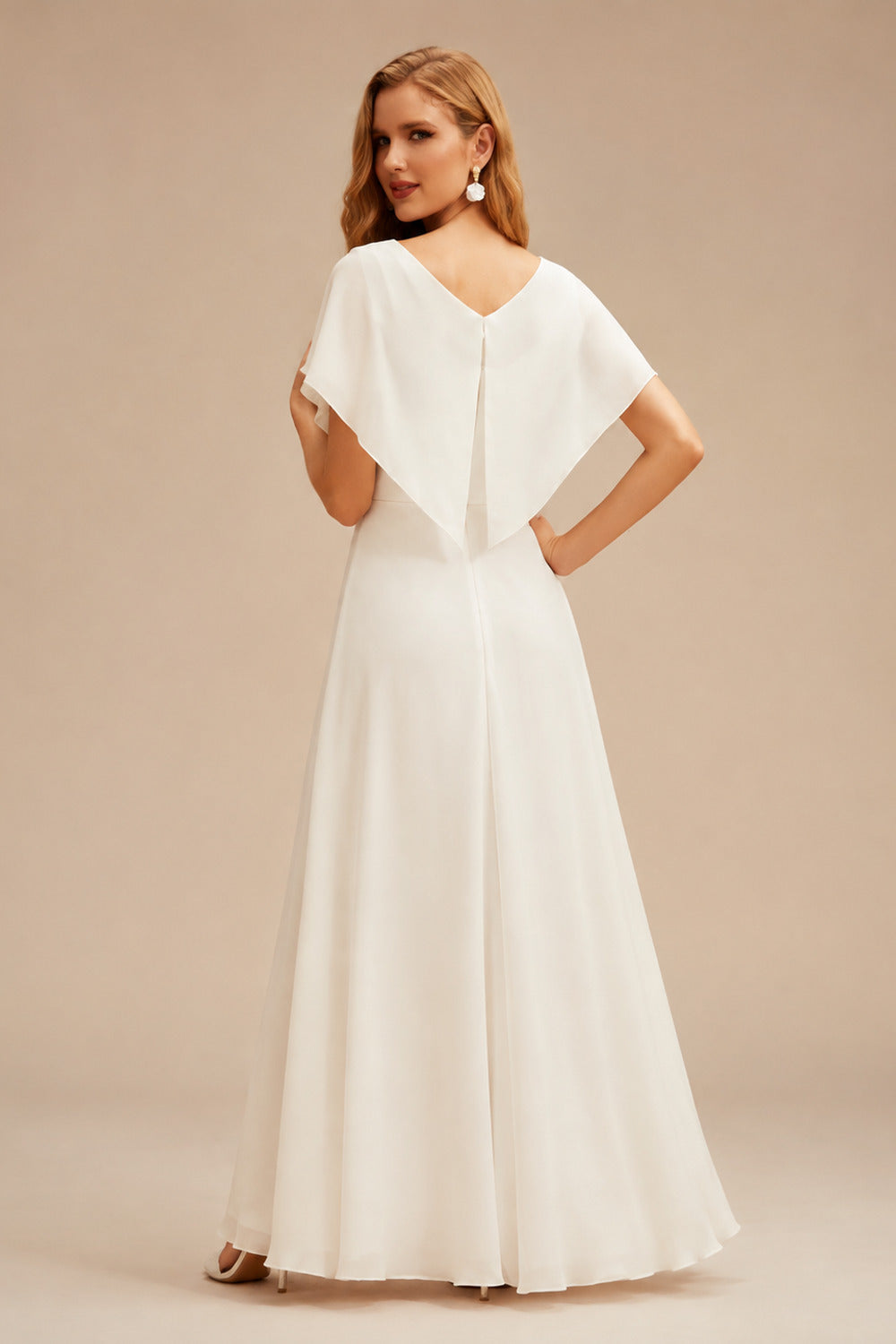 Rutipo Ivory Mermaid V-Neck Long Sleeves Sweep Train Wedding Dresses With Detachable Sleeves