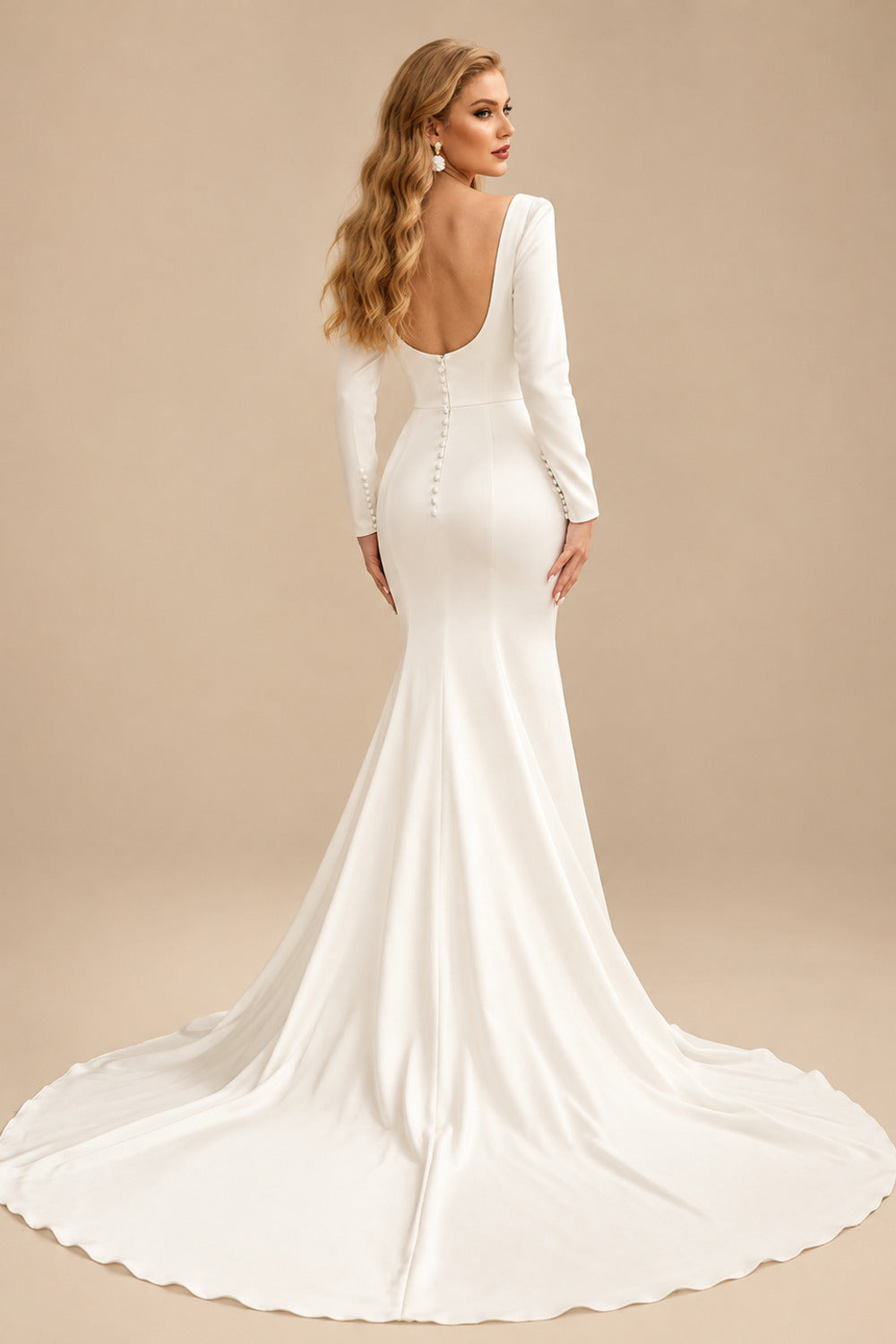Rutipo Ivory Trumpet/Mermaid Square Neckline Long Sleeves Wedding Dresses